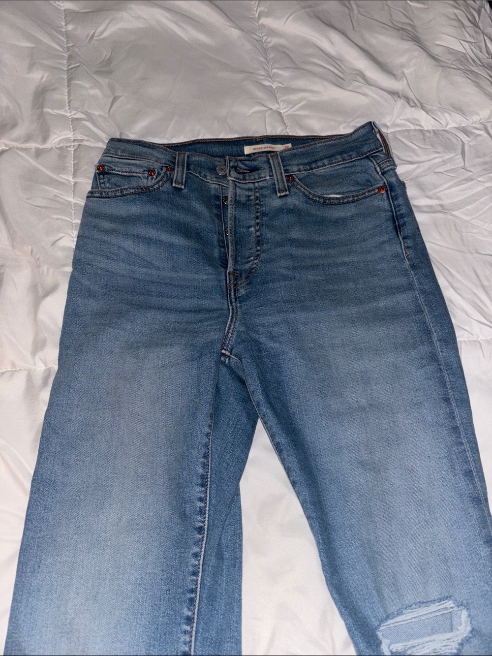 Levi Wedgie Light Wash Blue Distressed Jeans